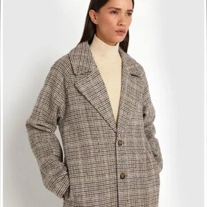 Oak + Fort Houndstooth Coat — Beige/Brown, XS (Oversized Fit)